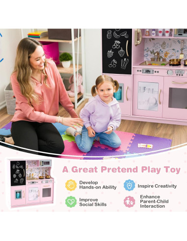 Juego de Cocina para Niños HONEY JOY - Madera, Flor Rosa