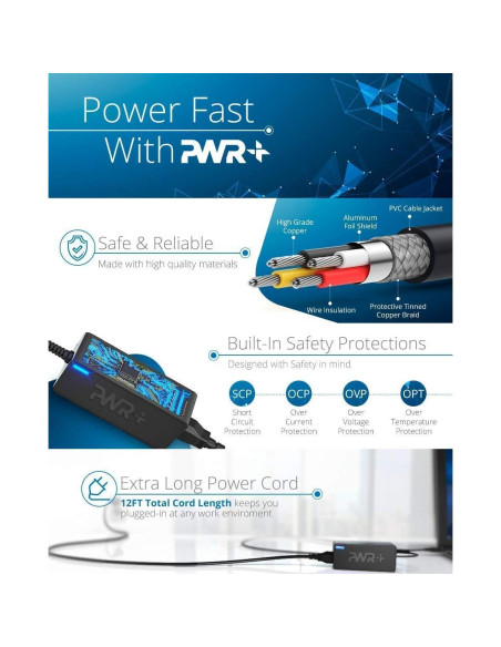 Cargador de Laptop PWR+ 65W para Dell Inspiron XPS 11-17
