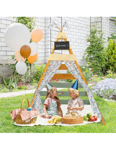 Carpa Teepee para Niños Costzon, Casa de Juego de Madera 135x135 cm