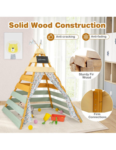 Carpa Teepee para Niños Costzon, Casa de Juego de Madera 135x135 cm