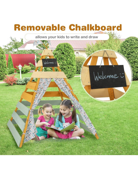 Carpa Teepee para Niños Costzon, Casa de Juego de Madera 135x135 cm