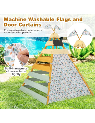 Carpa Teepee para Niños Costzon, Casa de Juego de Madera 135x135 cm
