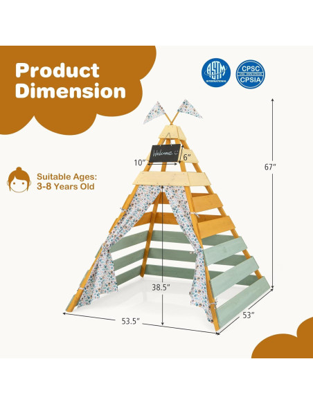 Carpa Teepee para Niños Costzon, Casa de Juego de Madera 135x135 cm