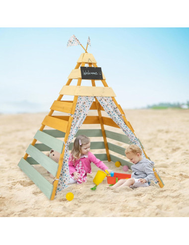 Carpa Teepee para Niños Costzon, Casa de Juego de Madera 135x135 cm