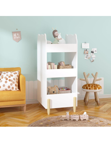 Estantería para Niños KT Rolster, Librero Oso Blanco 3 Niveles