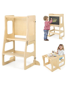 Torre de Cocina Montessori HONEY JOY 4 en 1 Natural 68.6x39.4x91.4 cm