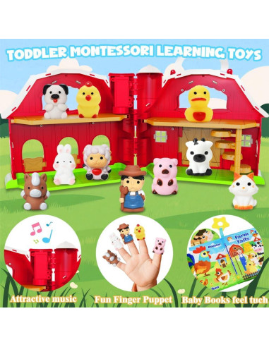 Juego de Granero Musical BOLZRA con Animales y Libro 47.4x23.5cm