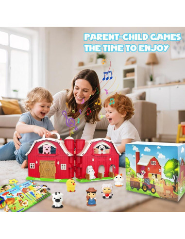 Juego de Granero Musical BOLZRA con Animales y Libro 47.4x23.5cm