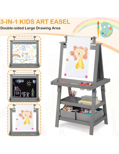 Caballete de Arte 3 en 1 TODEFULL para Niños con Pizarra y Papel