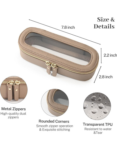 Bolsa de Maquillaje Transparente Aveniee Slim Taupe 19.8 cm