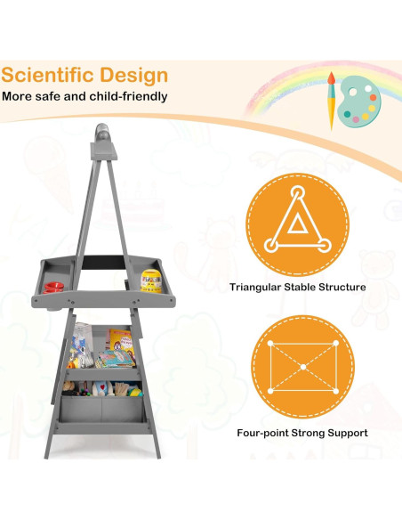 Caballete de Arte 3 en 1 TODEFULL para Niños con Pizarra y Papel