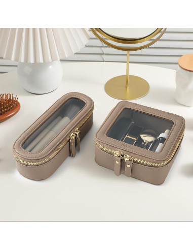 Bolsa de Maquillaje Transparente Aveniee Slim Taupe 19.8 cm