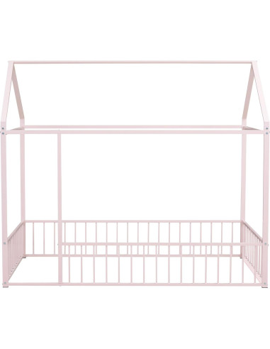 Cama de Piso Casa Twin Bellemave Rosa con Barandillas y Techo