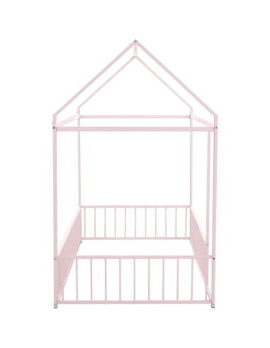 Cama de Piso Casa Twin Bellemave Rosa con Barandillas y Techo