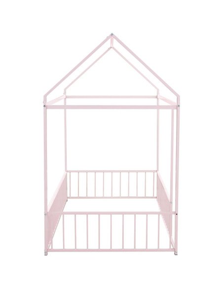 Cama de Piso Casa Twin Bellemave Rosa con Barandillas y Techo