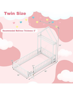 Cama de Piso Doble Montessori Giantex Blanca con Perchero 2