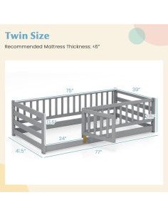 Cama de Piso Twin Giantex con Barandillas de Seguridad 54.6 cm 2
