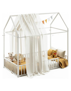 Marco de Cama Twin Metal LIKIMIO con Techo y Barandillas Blancas