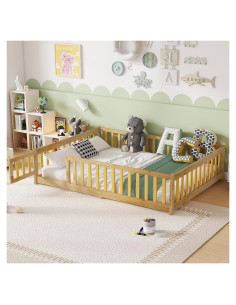 Cama de Piso Completa Bellemave Madera Caucho Natural con Puerta