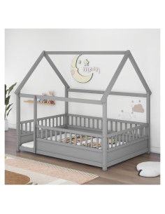 Cama de Piso Completo Ball & Cast con Techo de Casa Gris