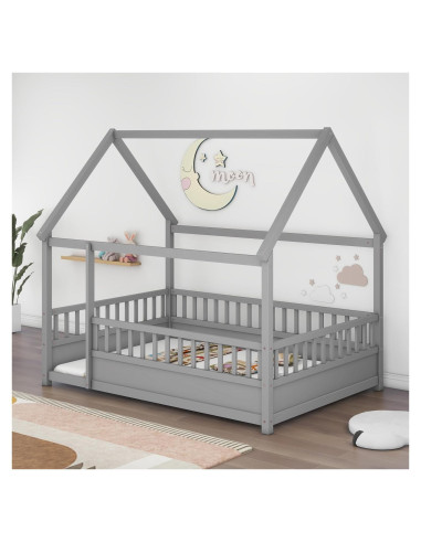 Cama de Piso Completo Ball & Cast con Techo de Casa Gris