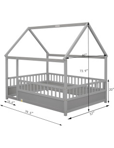 Cama de Piso Completo Ball & Cast con Techo de Casa Gris 2