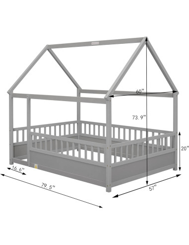 Cama de Piso Completo Ball & Cast con Techo de Casa Gris