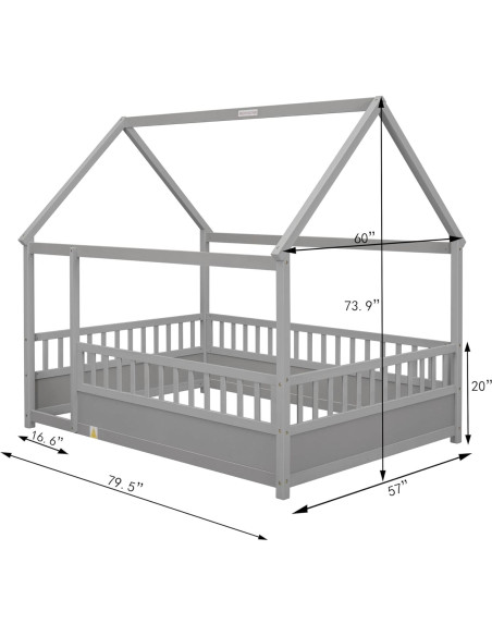 Cama de Piso Completo Ball & Cast con Techo de Casa Gris