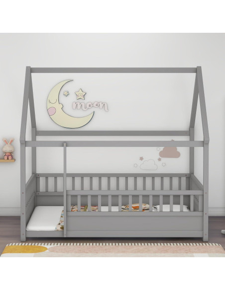 Cama de Piso Completo Ball & Cast con Techo de Casa Gris