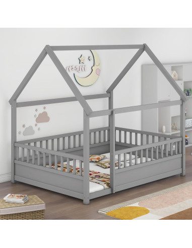 Cama de Piso Completo Ball & Cast con Techo de Casa Gris