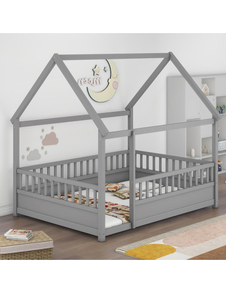 Cama de Piso Completo Ball & Cast con Techo de Casa Gris