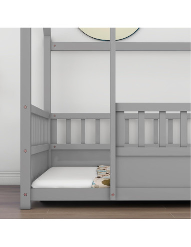 Cama de Piso Completo Ball & Cast con Techo de Casa Gris