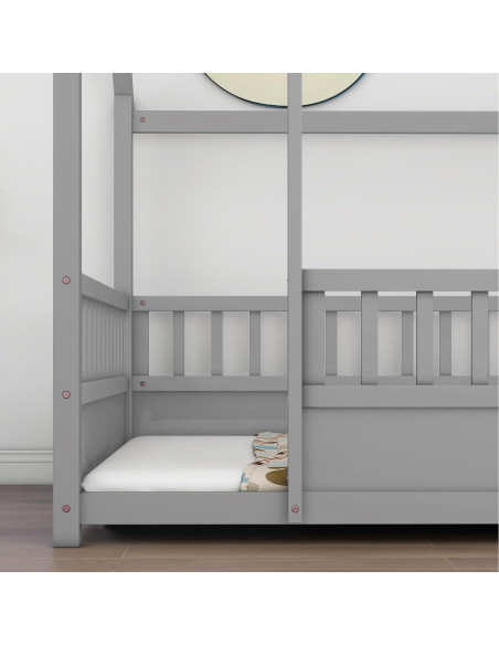 Cama de Piso Completo Ball & Cast con Techo de Casa Gris