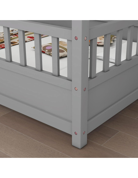 Cama de Piso Completo Ball & Cast con Techo de Casa Gris