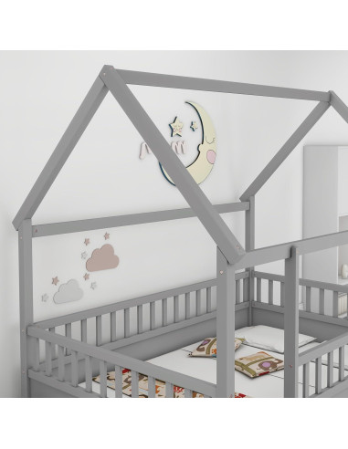 Cama de Piso Completo Ball & Cast con Techo de Casa Gris