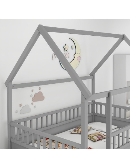 Cama de Piso Completo Ball & Cast con Techo de Casa Gris