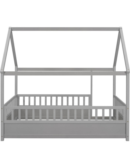 Cama de Piso Completo Ball & Cast con Techo de Casa Gris