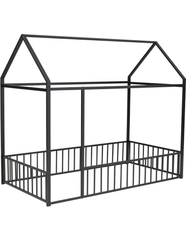 Cama Montessori HAUSHECK Individual Rosa con Techo y Barandillas