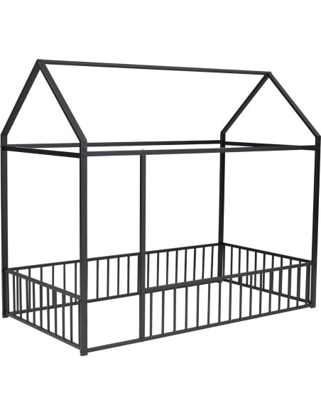 Cama Montessori HAUSHECK Individual Rosa con Techo y Barandillas