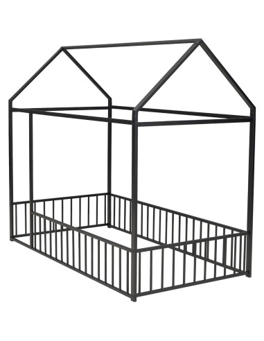 Cama Montessori HAUSHECK Individual Rosa con Techo y Barandillas