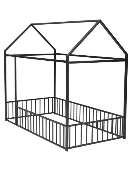 Cama Montessori HAUSHECK Individual Rosa con Techo y Barandillas