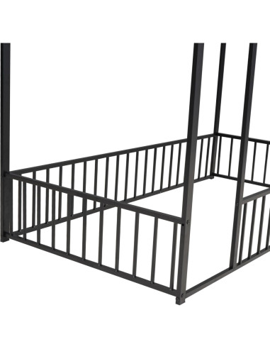 Cama Montessori HAUSHECK Individual Rosa con Techo y Barandillas