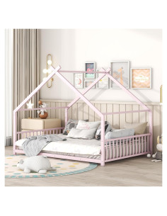 Cama de Piso Completo Bellemave Rosa con Diseño de Casa