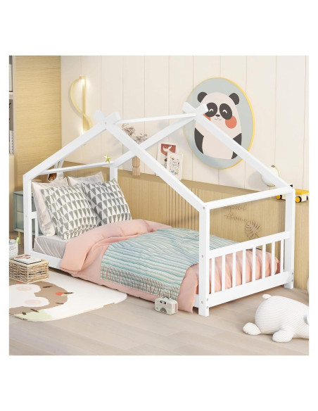 Cama Casa Individual Harper & Bright Designs Blanca para Niños