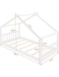 Cama Casa Individual Harper & Bright Designs Blanca para Niños 2