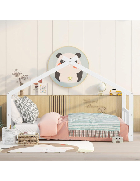 Cama Casa Individual Harper & Bright Designs Blanca para Niños