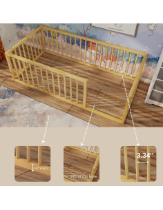 Cuna Montessori de Suelo 70x135 cm Madera Pino Natural 48 cm 2