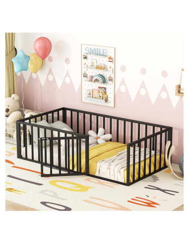 Cama de Piso Individual Metal Negra Harper & Bright Designs