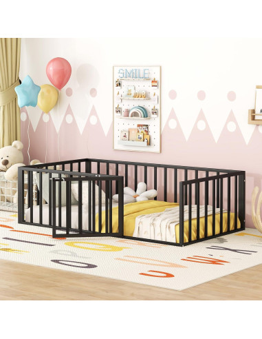 Cama de Piso Individual Metal Negra Harper & Bright Designs