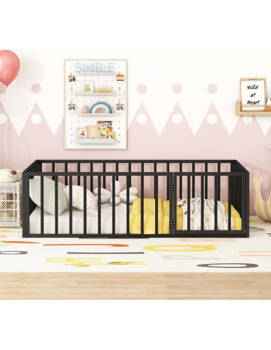 Cama de Piso Individual Metal Negra Harper & Bright Designs